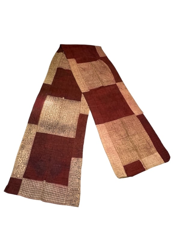 Kuba Raffia Cloth Wrapper DRC: 217" x 32". Worn condition, some repairs. Provenance: Collection of William and Diane Itter. Please see photos for condition and details.