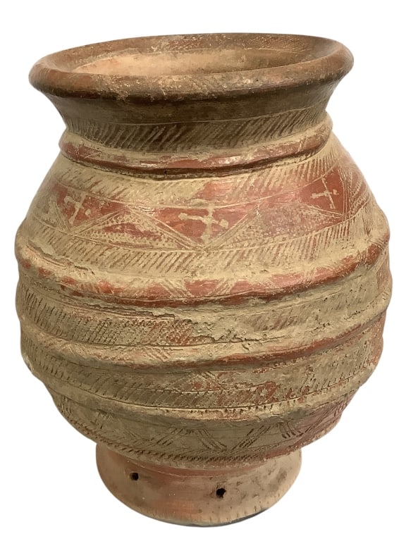 African Terracotta Storage Vessel: 19"H x 15"Dia. Unable to confirm origin, possibly Bozo or Somono of Mali. Fair condition consistent with age and use. Please note: Some pots may have repairs that may not be noted. Provenance: Collect