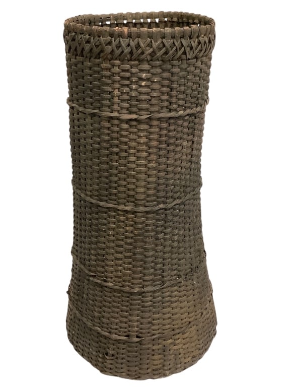 Kuba Democratic Republic of Congo Storage Basket: 24"H x 12"Dia. Good condition for age, minor loses. Provenance: Collection of William and Diane Itter. Please see photos for condition and details.