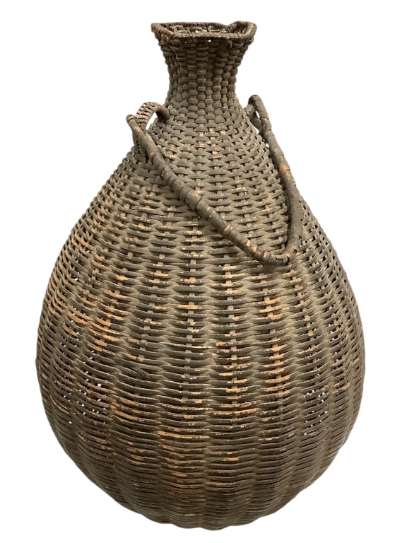 Kuba Basket w/ Handle DRC: 24"H x 15"Dia. Good condition, Natural wear consistent with age and use. Please note: Some pots & baskets may have repairs that may not be noted. Provenance: Collection of William and Diane Itter.