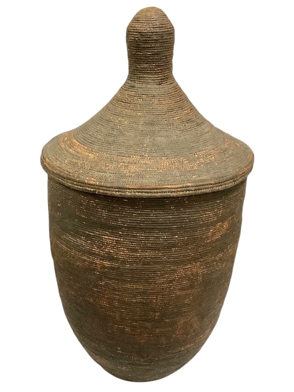 Woven Basket Rwanda: 24"H x 13"Dia. Loses at the edge, fair condition consistent with age. Provenance: Collection of William and Diane Itter. Please see photos for condition and details.