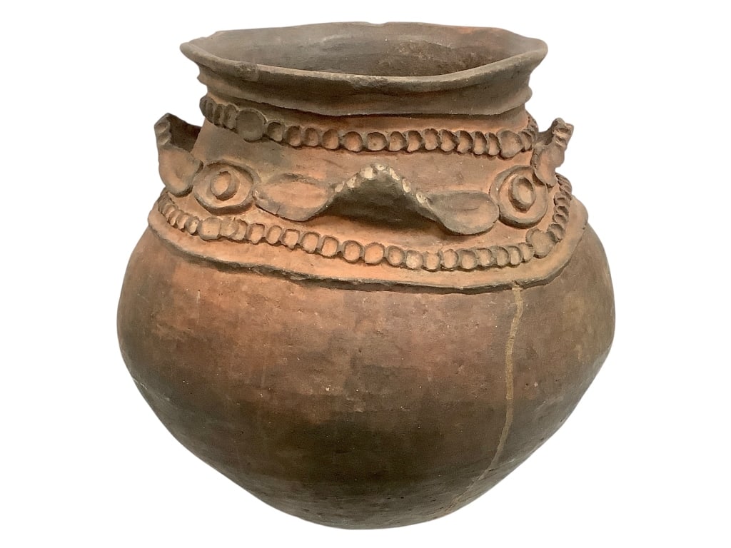 Middle Sepik Papua New Guinea Jar: 18"H x 15"H. Minor chips at the top. Please note: Some pots may have repairs that may not be noted. Provenance: Collection of William and Diane Itter. Please see photos for condition and details.