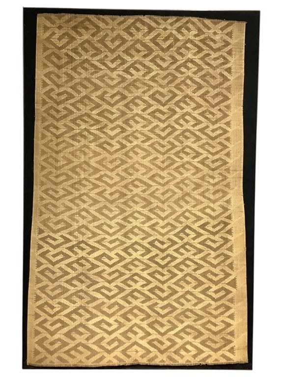 Kuba Mat Framed DRC: 81"H x 52 1/4"W framed. Provenance: Collection of William and Diane Itter. Please see photos for condition and details.
