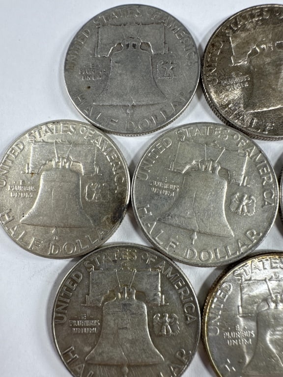 10 Silver Franklin Half Dollars Circulated - 6