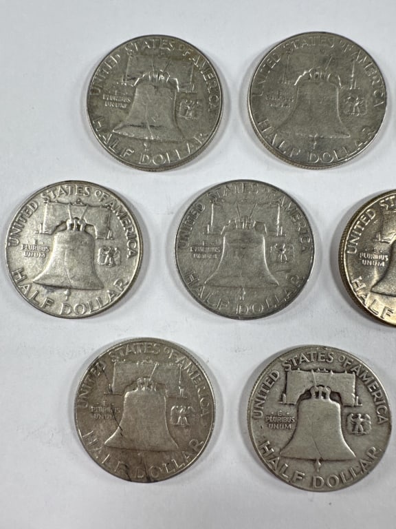 10 Silver Franklin Half Dollars Circulated - 5