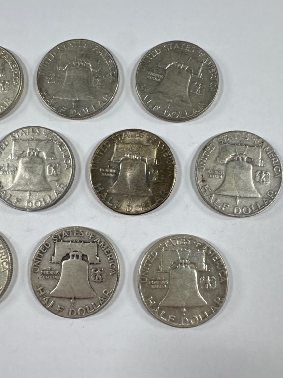 10 Silver Franklin Half Dollars Circulated - 6