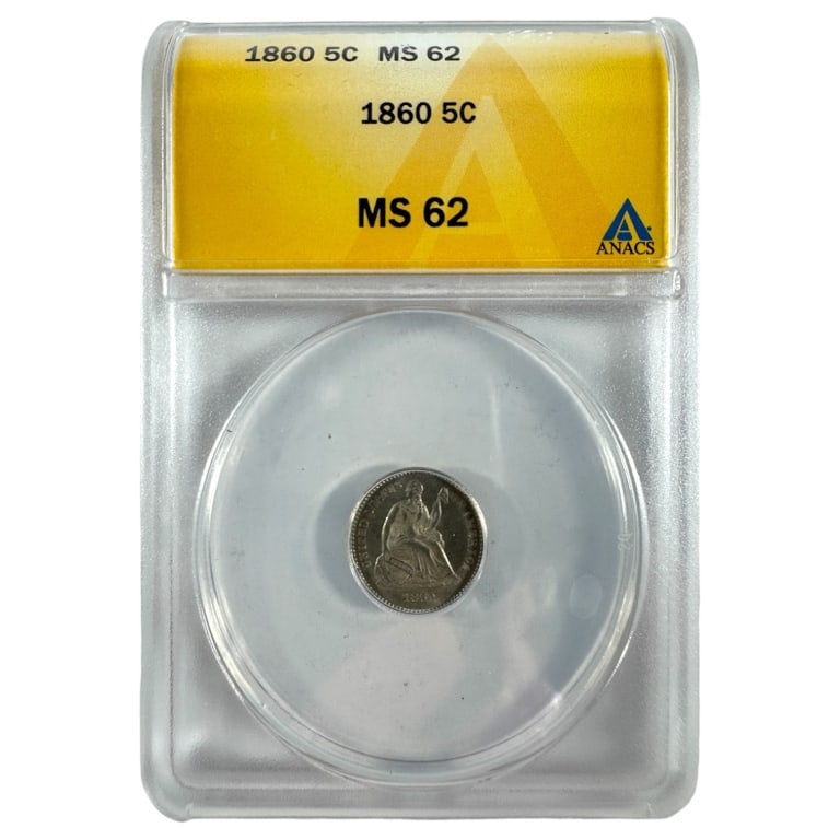 1860 Half Dime ANACS MS62 Type Coin: See pictures