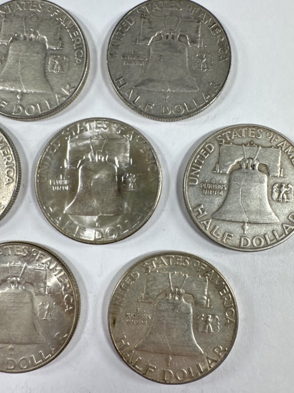 10 Silver Franklin Half Dollars Circulated - 5