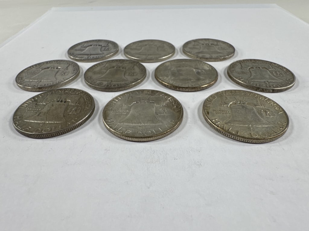 10 Silver Franklin Half Dollars Circulated - 6