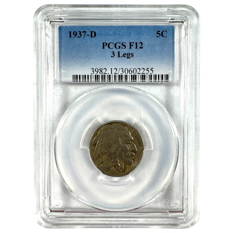 1937 D Buffalo Nickel 3 Leg Variety PCGS F12: Key Coin in Set