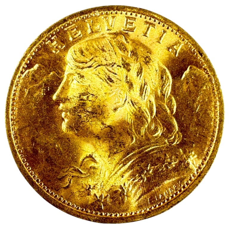 1947 Swiss 20 Franc Gold Coin .9000: Circulated condition. AGW = .1867