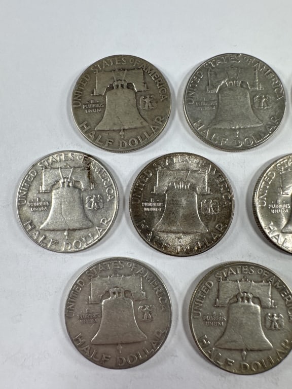 10 Silver Franklin Half Dollars Circulated - 4