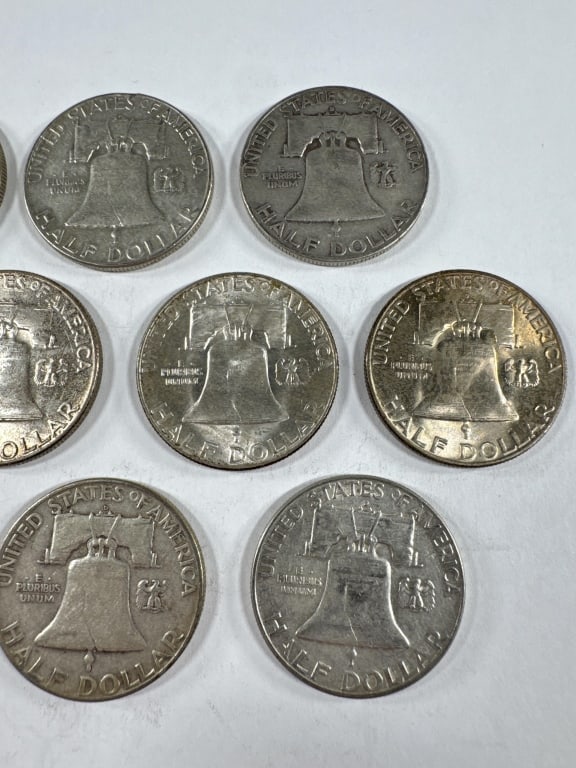 10 Silver Franklin Half Dollars Circulated - 5