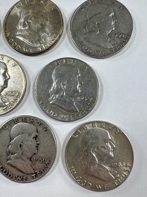 8 Franklin Silver Half Dollars Circulated - 3