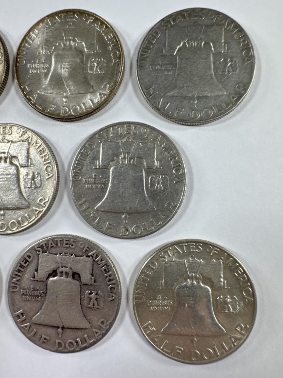 8 Franklin Silver Half Dollars Circulated - 4
