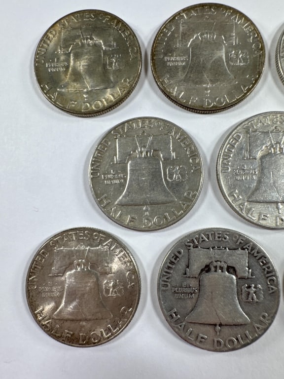8 Franklin Silver Half Dollars Circulated - 5