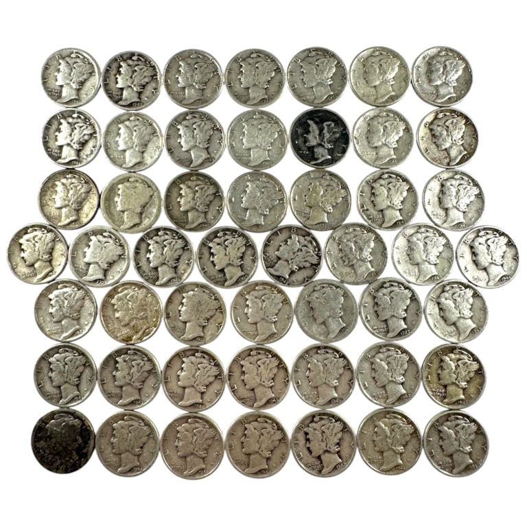 Roll 50 Mercury Dimes - Mixed Dates, Condition: See pictures
