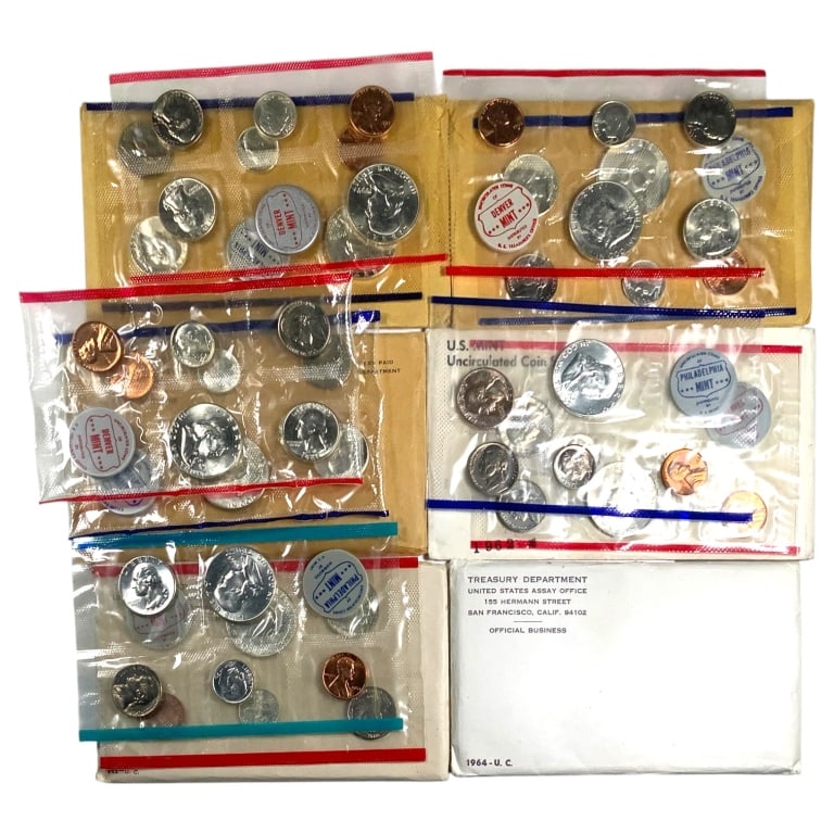 6 Silver Mint Sets 1959 - 1964 1 Unopened (1 of 6)