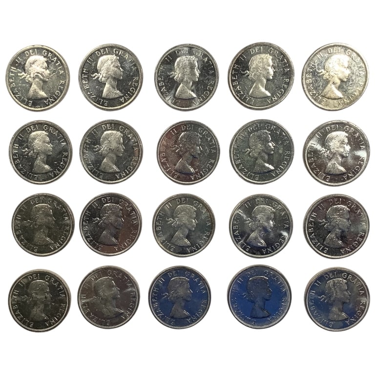 20 1963 Canada Silver Dollars; .800, ASW 0.600 ea: See pictures