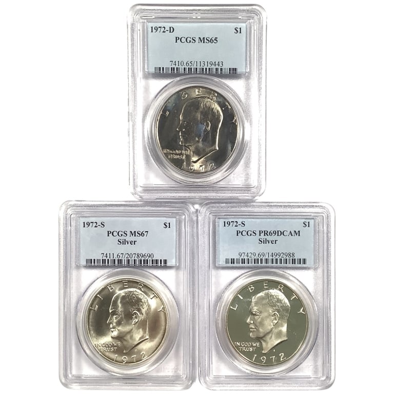 3 1972 Ike Dollars, All PCGS Slabbed (1 of 5)