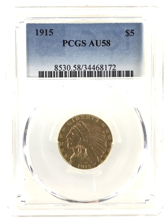 1915 $5 Gold PCGS AU58: See pictures