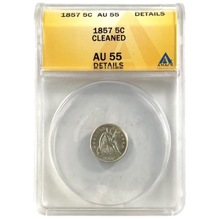 1857 Seated Half Dime ANACS AU55 Cleaned: See pictures