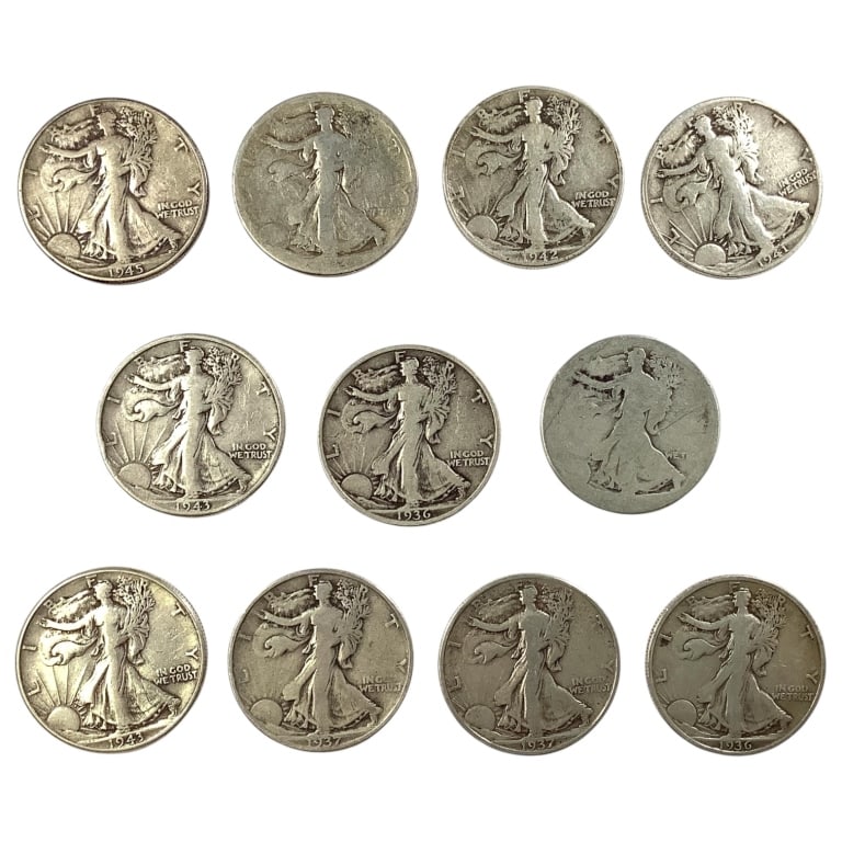 11 Walking Liberty Half Dollars: See pictures