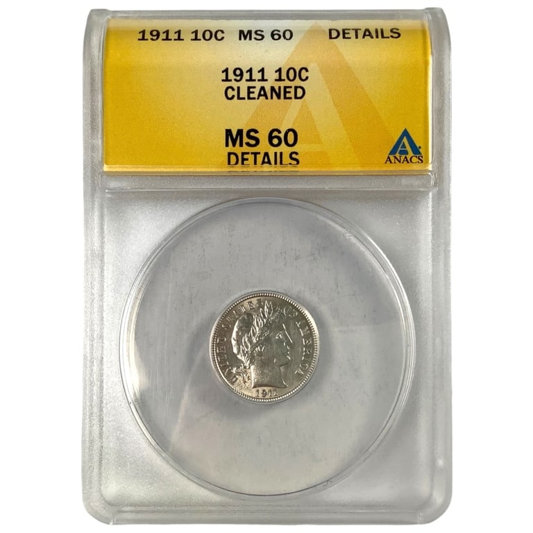 1911 Barber Dime ANACS MS60 Details Cleaned: See pictures
