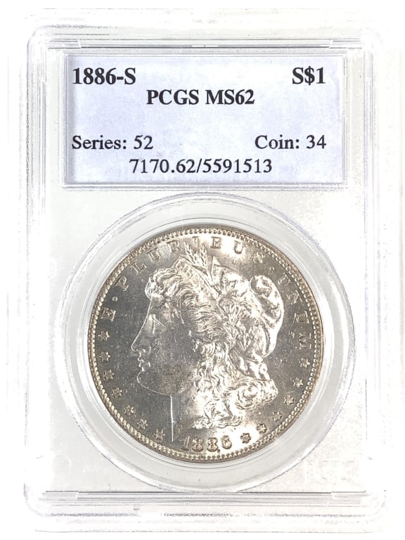 1886 S Morgan Dollar PCGS MS62: See pictures