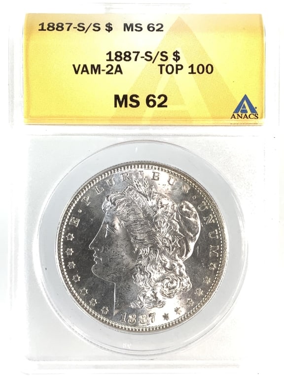 1887 S/S Morgan Dollar VAM 2A Top 100 ANACS MS62: See pictures