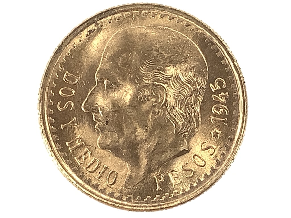 1945 Mexico 2 1/2 Peso Gold .9000, AGW .0603: See pictures