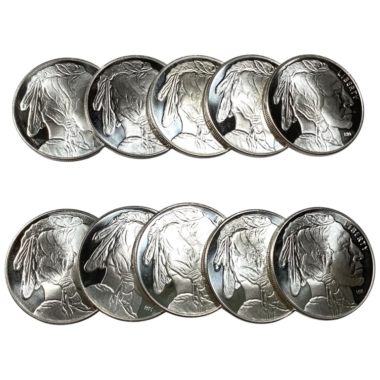 10 One Ounce .999 Silver Buffalo Rounds in Tube: See pictures