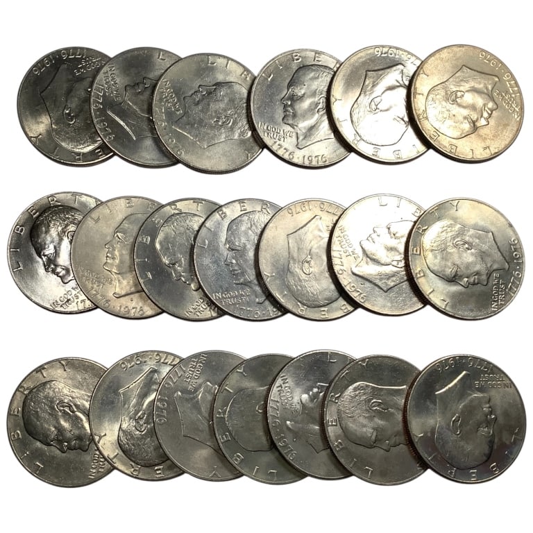 20 Eisenhower Bicentennial Dollars in Tube: All circulated, some toning.