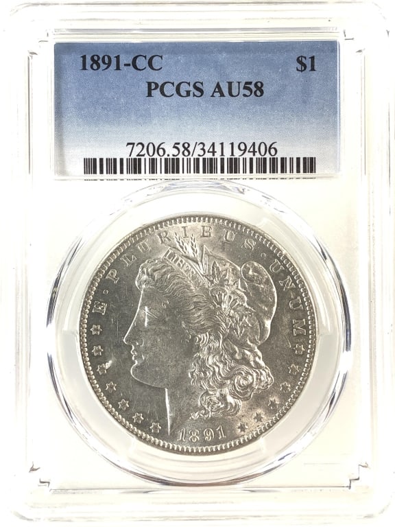 1891 CC Morgan Dollar PCGS AU58 Spitting Eagle: See pictures