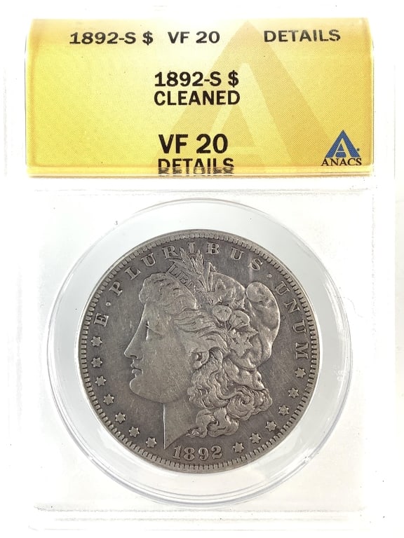 1892 S Morgan Dollar ANACS VF20 Details - Cleaned: See pictures