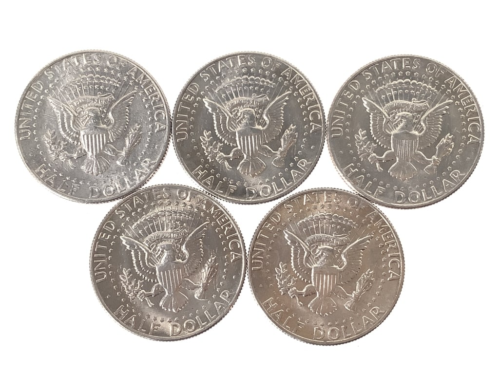 5 Error 1982 Kennedy Half Dollars - NO 'FG" - 5