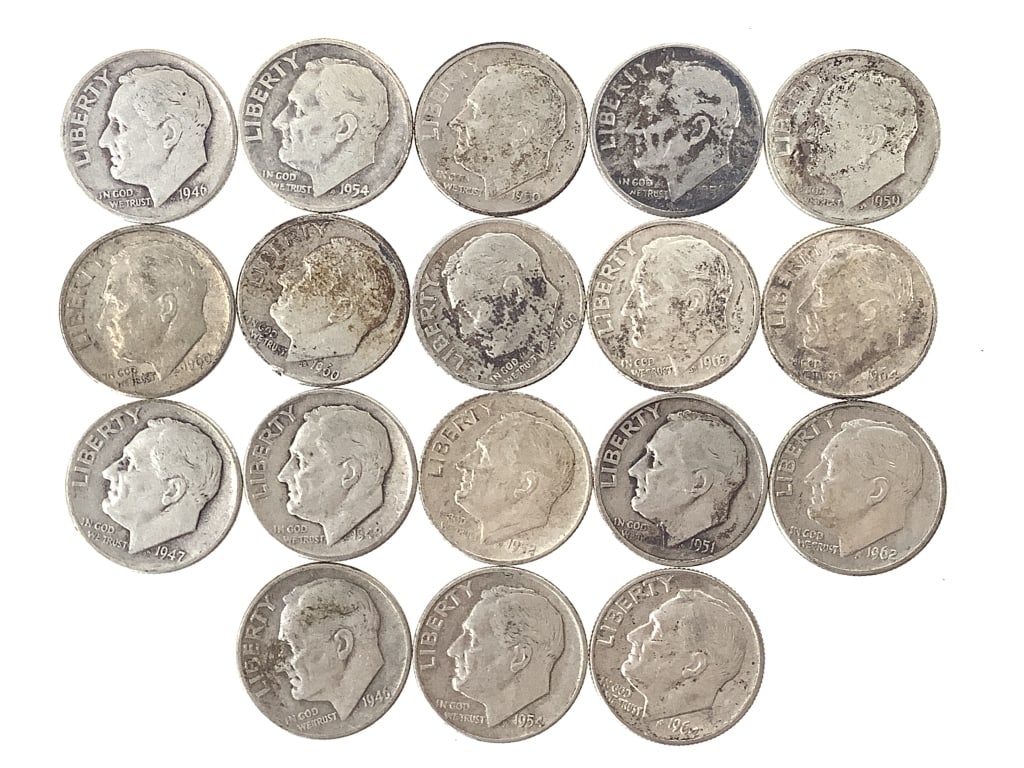 18 Silver Roosevelt Dimes in Tube: See pictures