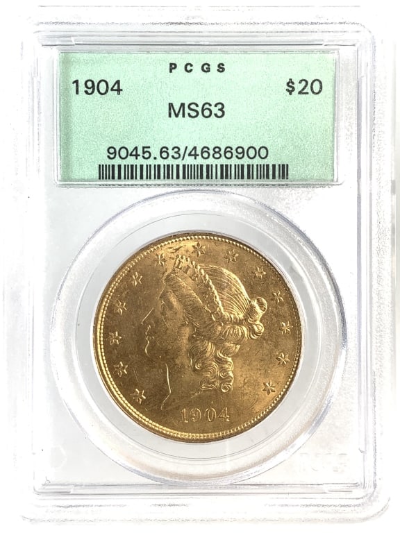 1904 $20 Gold PCGS MS63: See pictures