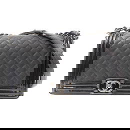 CHANEL Black Black Diamond-cut cowhide leather Chanel Boy silver crosshair shoulder back bag blac