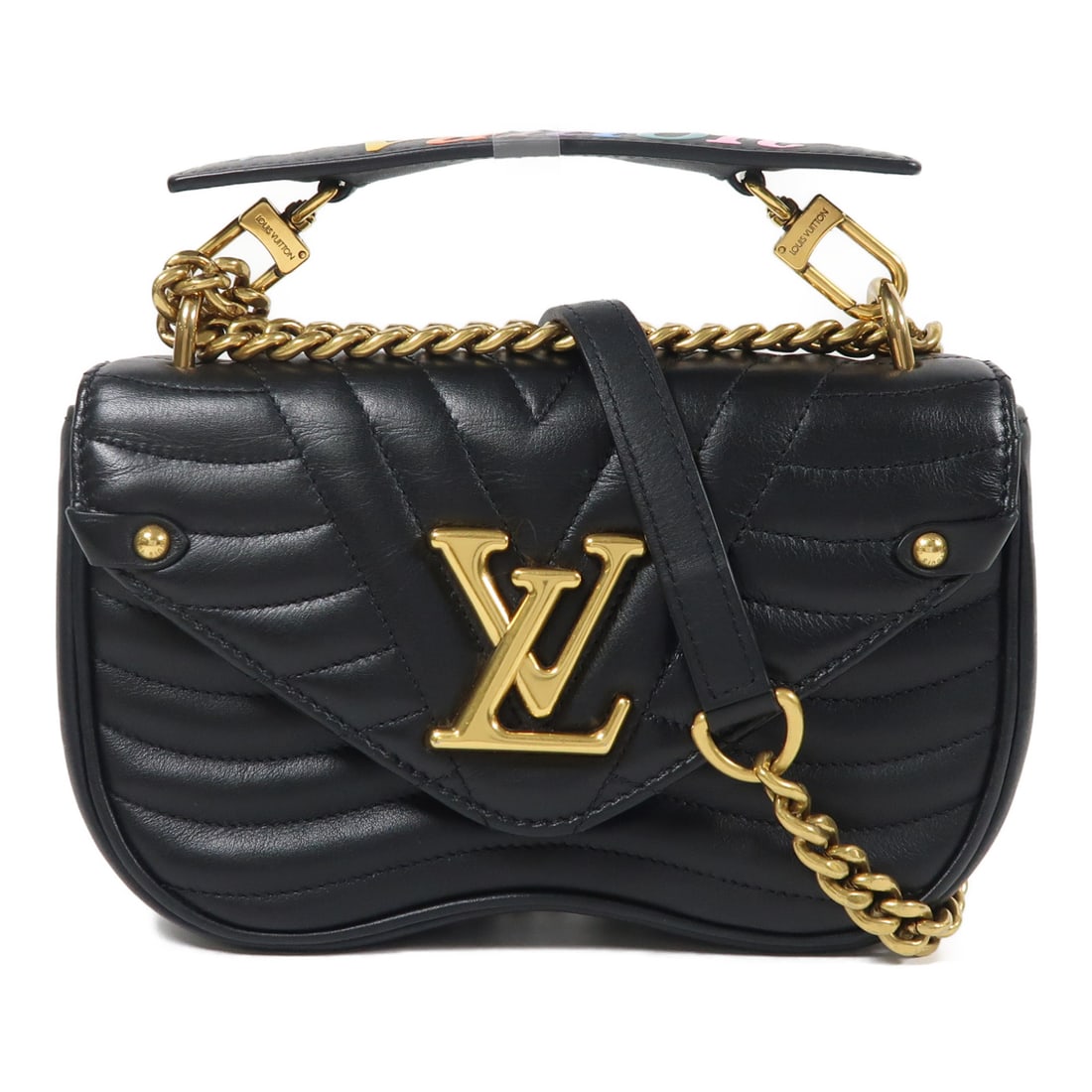 LOUIS VUITTON Cowhide Leather New Wave Chain Hand-Handed Shoulder and Back Bag Black Black Bl (1 of 13)