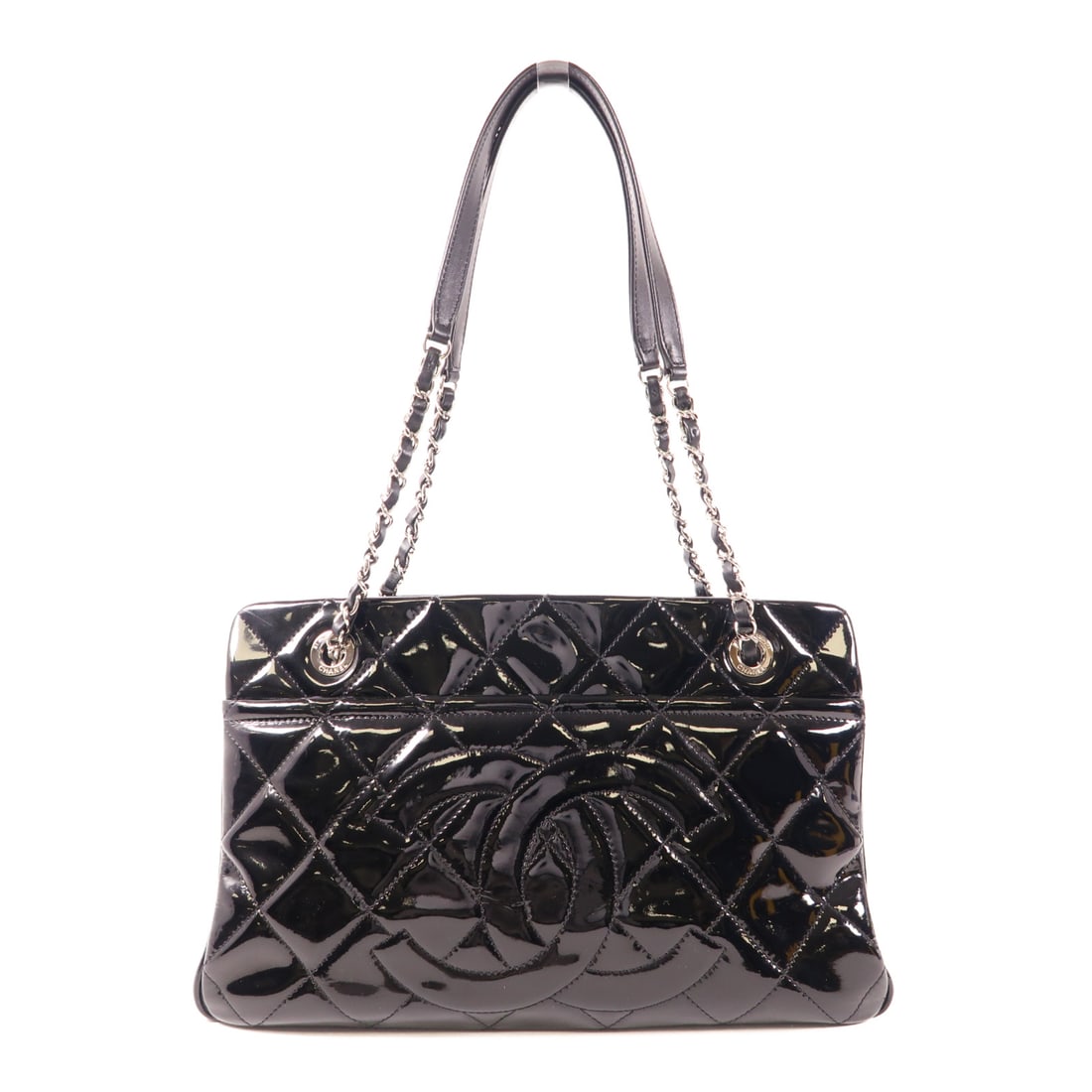 CHANEL Black Black Lacquered leather Chain Shoulder Silver chain shoulder bag Shoulder Bag Patent (1 of 14)