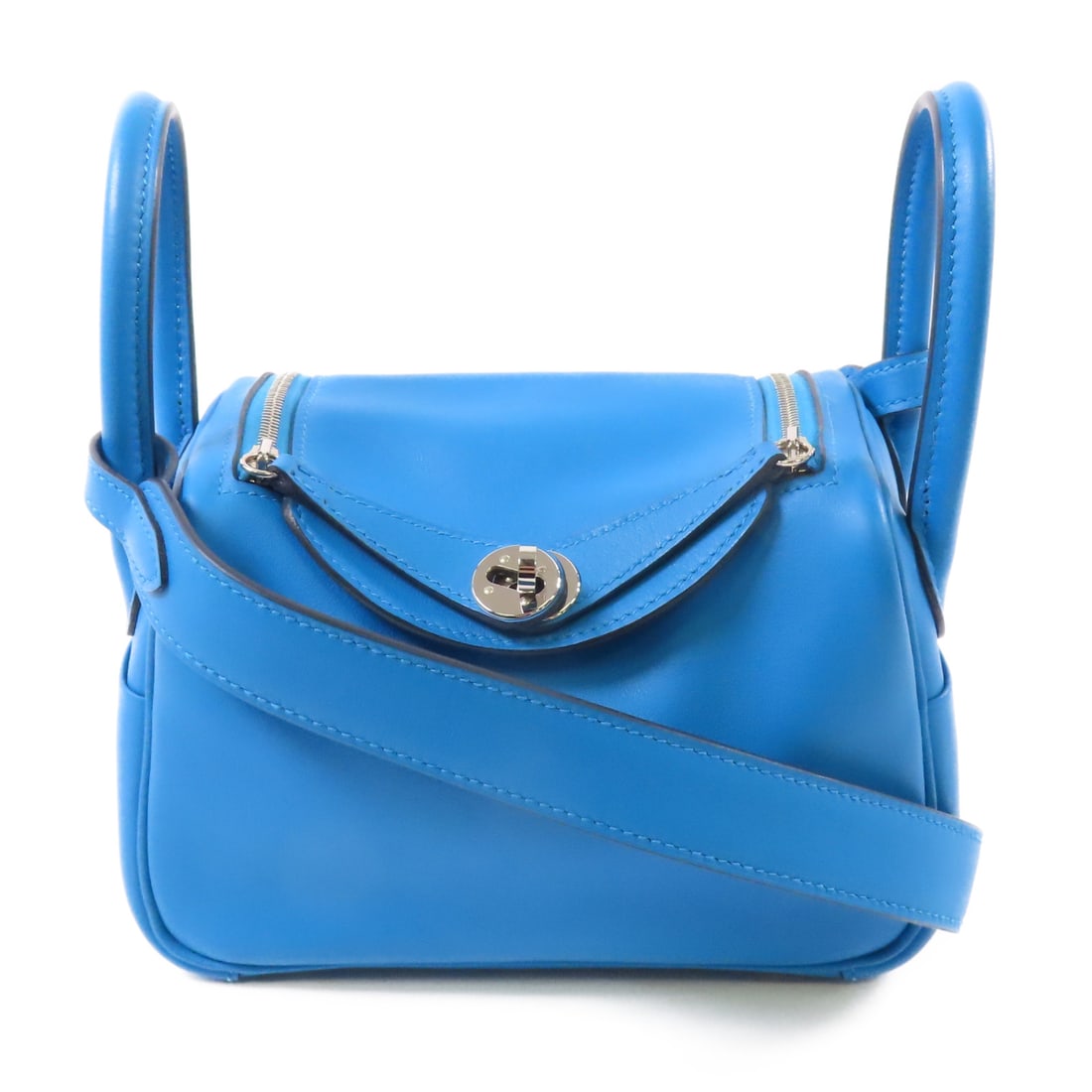 HERMES Swift Leather Mini Lindy Ginpaku Hand-Handed Bag for Shoulders and Backs Bleu frida 2way: Item Name: HERMES Swift Leather Mini Lindy Ginpaku Hand-Handed Bag for Shoulders and Backs Bleu frida 2way Brand: HERMES Model No.: B/Blue Frida Size: x W:19cmH:13cm x D:9cm(W:7.5 inch x H:5.1 inch x