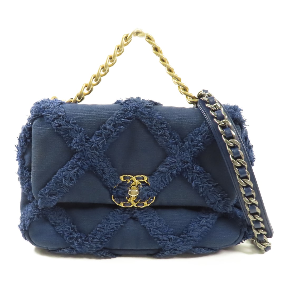 CHANEL Blue Blue Canvas Chanel 19 gold-plated handmade shoulder and back bag 2wayShoulder Bag can (1 of 14)