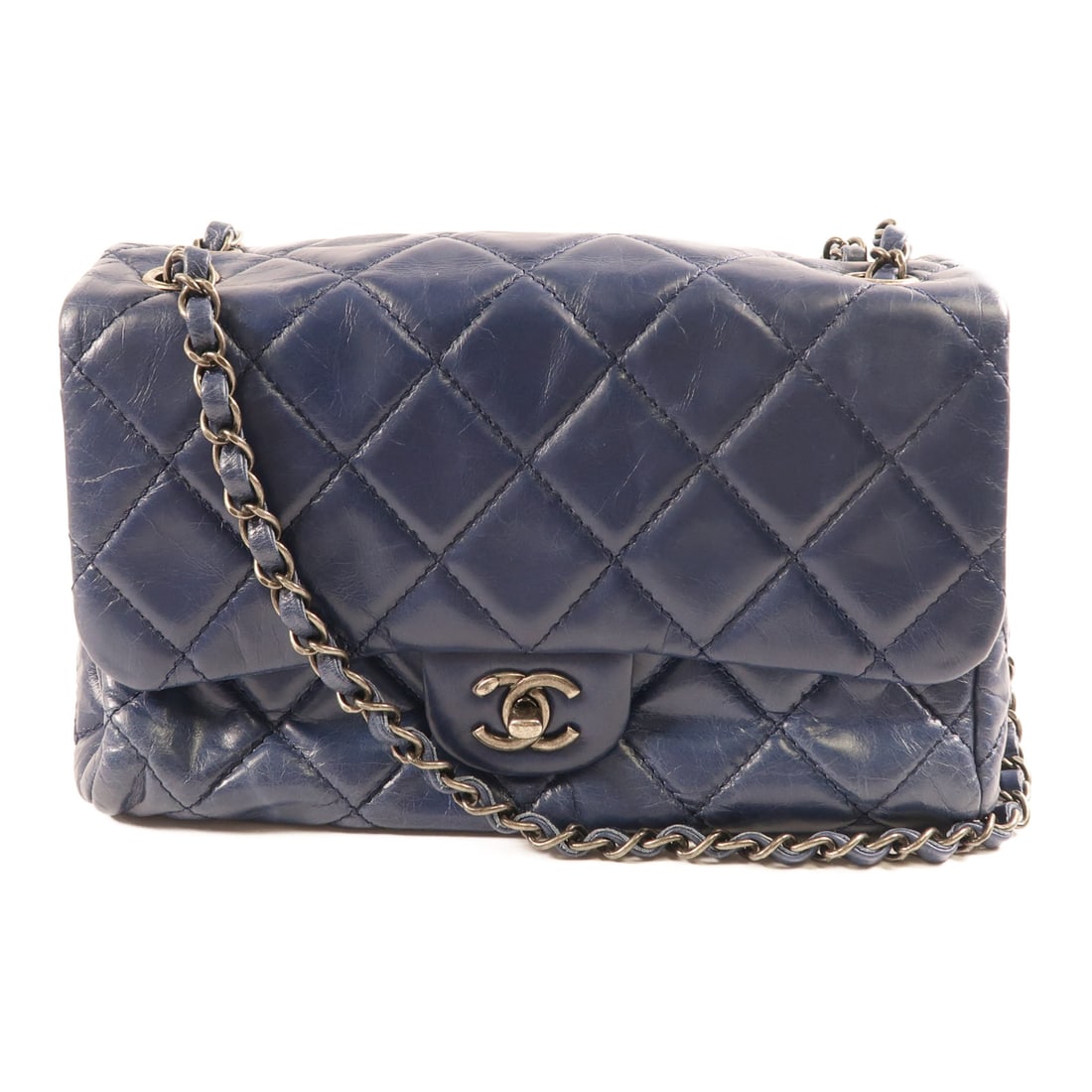 CHANEL Blue Blue Cowhide Leather Shoulder Bag Silver Cross Shoulder Bag Shoulder Bag Calfskin (1 of 18)