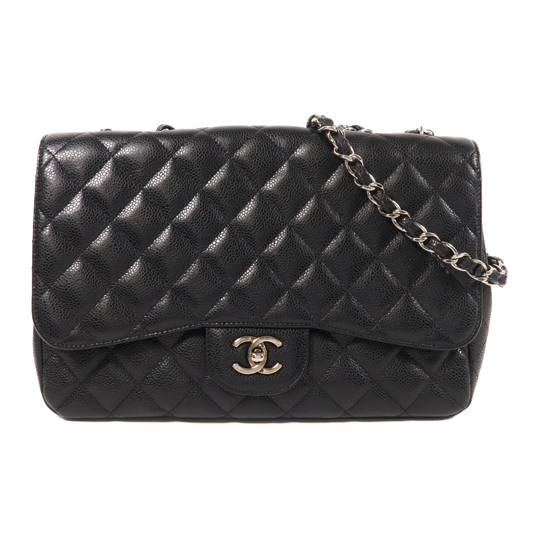 CHANEL Black Black Cowhide Leather Large Classic Silver Cross Shoulder Back Bag Shoulder Bag (1 of 15)