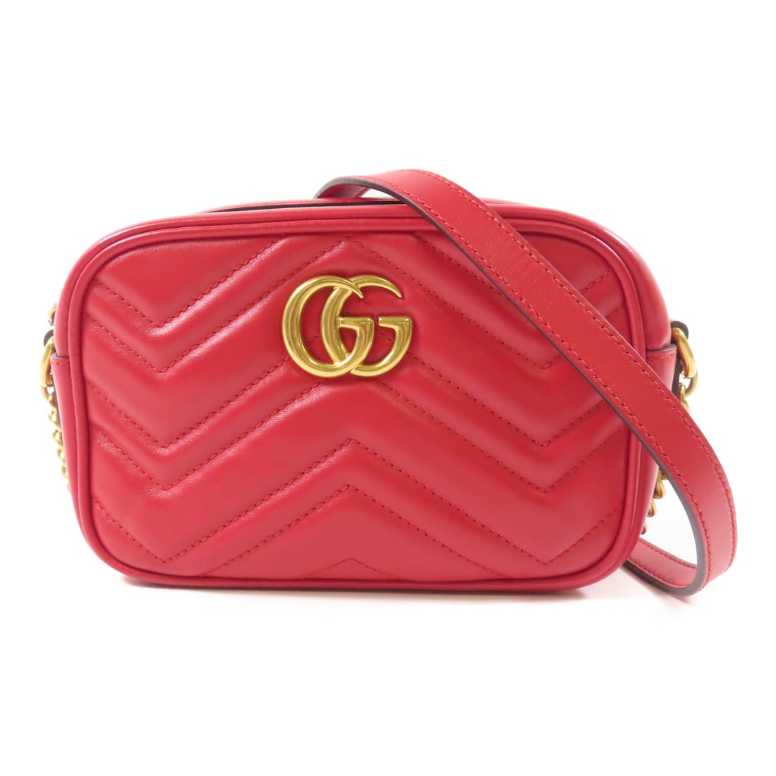GUCCI Cowhide Leather GG Marmont Mini Golden Shoulder Bag Shoulder Bag Red Red Calfskin (cowh (1 of 19)