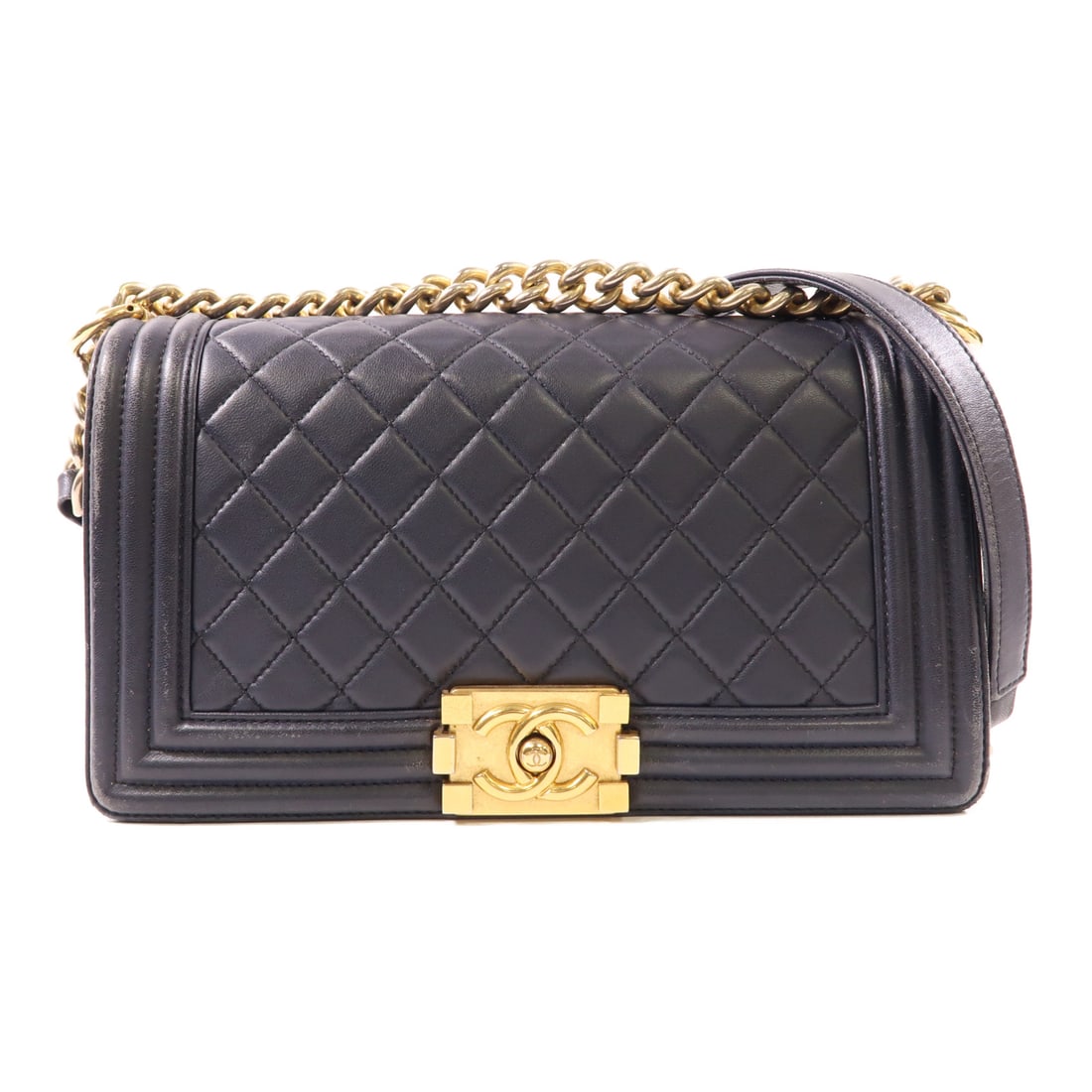 CHANEL Navy Navy Sheepskin Leather Boy 25 Gold Crossbody Shoulder Back Bag Shoulder Bag Lambskin (s: Item Name: CHANEL Navy Navy Sheepskin Leather Boy 25 Gold Crossbody Shoulder Back Bag Shoulder Bag Lambskin (s Brand: CHANEL Model No.: 67086 Size: x W:25cmH:14.5cm x D:6cm(W:9.8 inch x H:5.7 inch x D