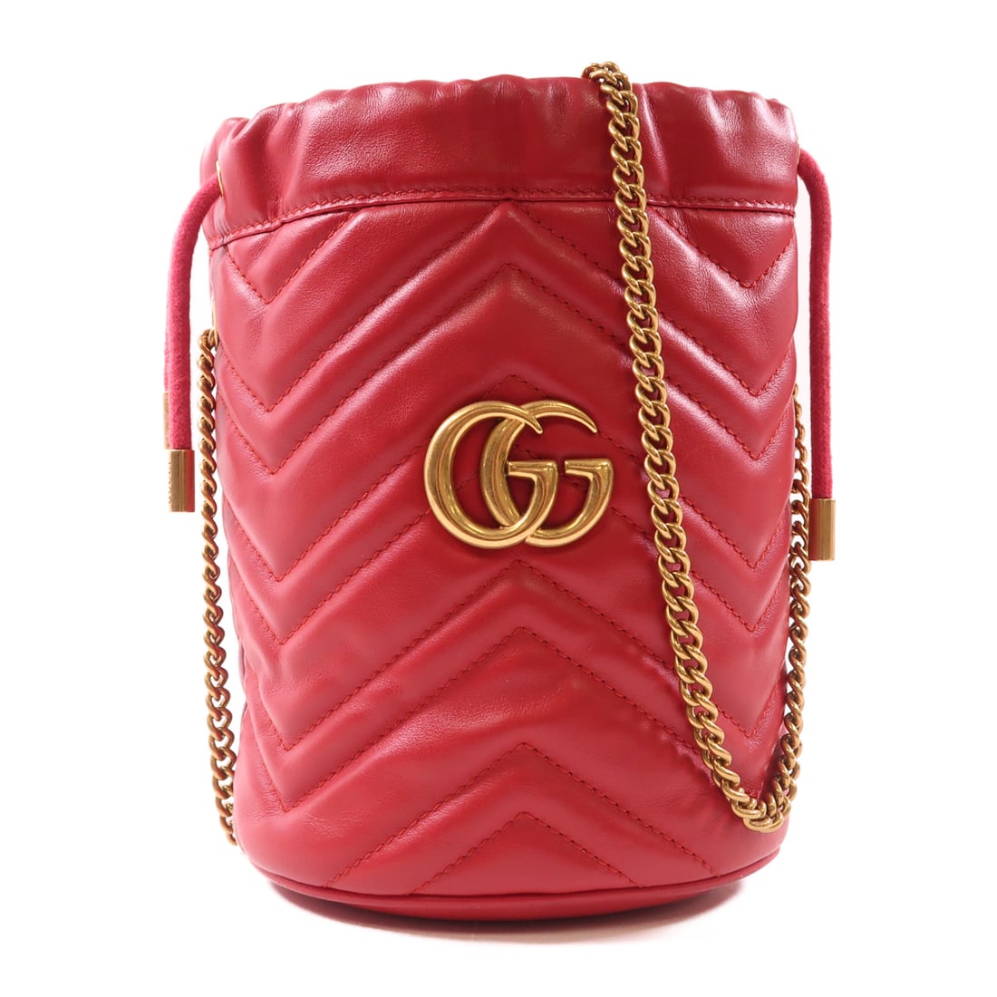 GUCCI Cowhide Leather GG Marmont Mini Bucket Golden Cross Shoulder Back Bag Shoulder Bag Red (1 of 13)