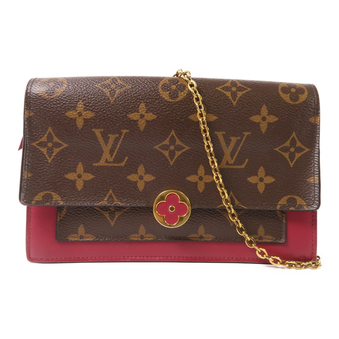LOUIS VUITTON Monogram Portefeuille Flore gold cross shoulder shoulder bag hem yellow/red Brown R: Item Name: LOUIS VUITTON Monogram Portefeuille Flore gold cross shoulder shoulder bag hem yellow/red Brown R Brand: LOUIS VUITTON Model No.: M69578 Size: x W:19cmH:12.5cm x D:4cm(W:7.5 inch x H:4.9 in
