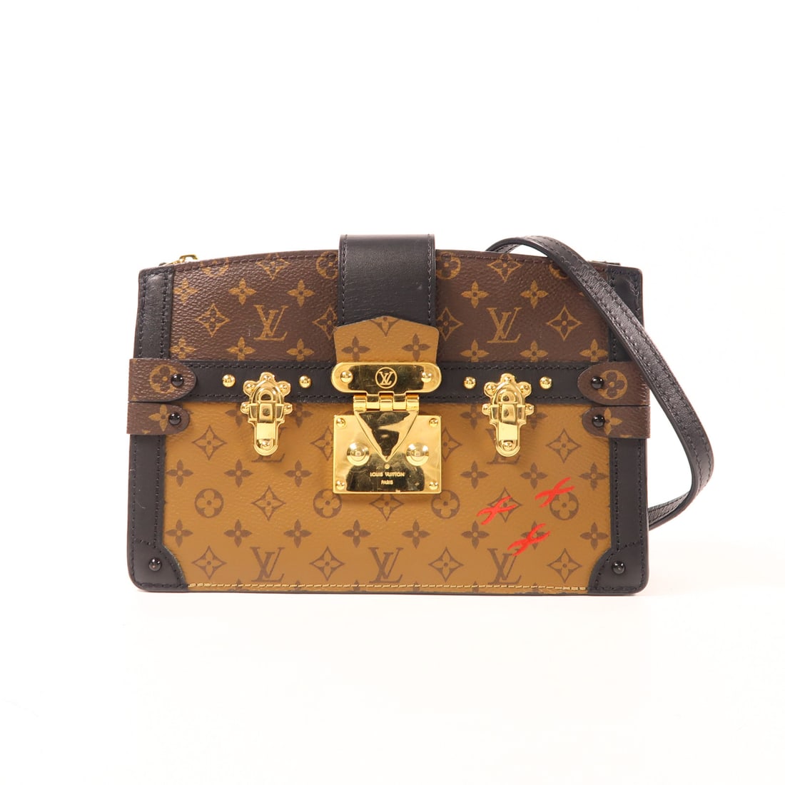 LOUIS VUITTON [Gekiku Yukei] Monogram Reverse Trunk Clutch Gold Shoulder Back Bag Palm Color Brown: Item Name: LOUIS VUITTON [Gekiku Yukei] Monogram Reverse Trunk Clutch Gold Shoulder Back Bag Palm Color Brown Brown Shoulder Bag Brand: LOUIS VUITTON Model No.: M43596 Size: x W:22cmH:15cm x D:6cm(W:8